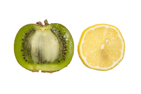 Kiwis with lemon isolated on white background.の写真素材