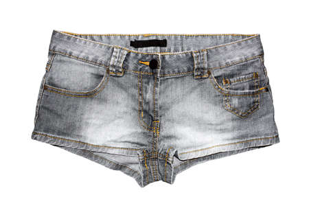 Women's denim shorts on white background.の写真素材