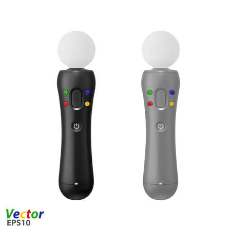 The motion controller of the virtual reality in the vector. Gamepad for game console in vector. Joystick for video games in vector.のイラスト素材