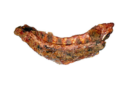 Smoked pork rib isolated on a white background top view.