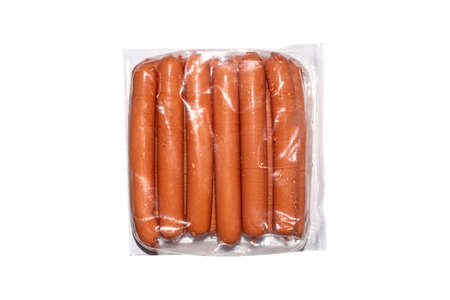 Sausages in the package top view.の写真素材