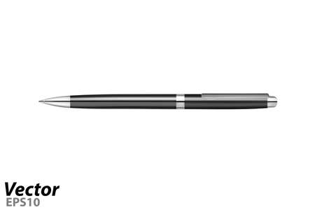Automatic ballpoint pen in vector.A business-class ballpoint pen in a vector.Black ballpoint pen in the vector side view.のイラスト素材