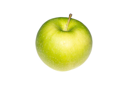 A smooth green apple on a white background. The apple is green, isolated.
