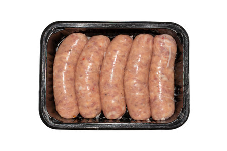 Pork sausages are a chopped meat semi-finished product. Background of pork sausages.の写真素材