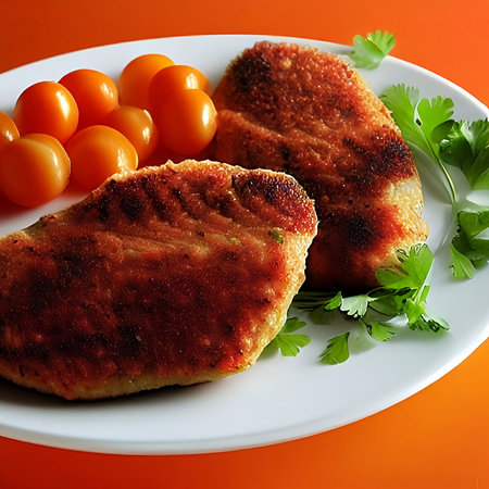 Cutlets in Kiev Ukrainian cuisine.Cutlets in Kiev background.Homemade Kiev cutlets with greens.の素材