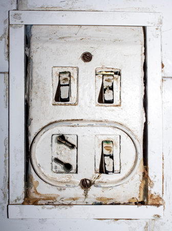 An old Soviet light switch.The light switch of the Soviet Union.Photo light switch.の写真素材