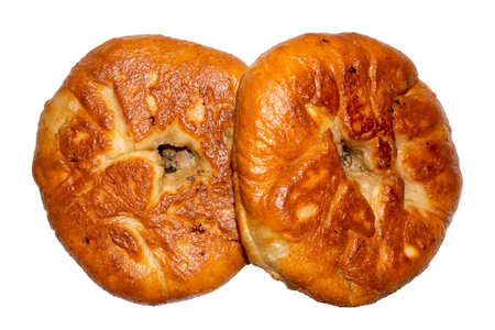 Homemade belyash with meat. Belyash with meat background. Meat pies.の写真素材