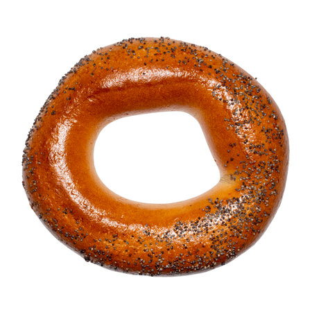 Vanilla bagel with poppy seeds on a white background.の写真素材