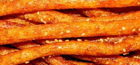 Chinese spicy soy meat.Chinese snacks for beer.Soy sticks with sesame seeds.Asian spicy sausages.Soy...