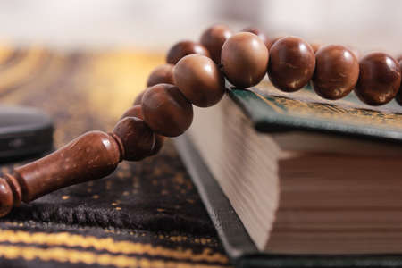 close up of wood tasbihの写真素材