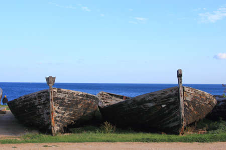 Old boat on the beachの写真素材