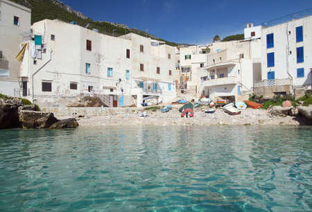 Levanzo and houses on the sea, a tourist destination of Egadi islands in Sicily - Italy. Photo taken at 29th of September 2010 のeditorial素材