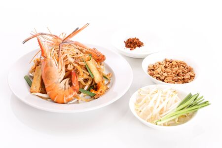 Thai cuisine - Pad Thai, stir-fried rice noodle dish with shrimpの写真素材