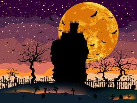 Scary Halloween Dark House with Copy Space のイラスト素材