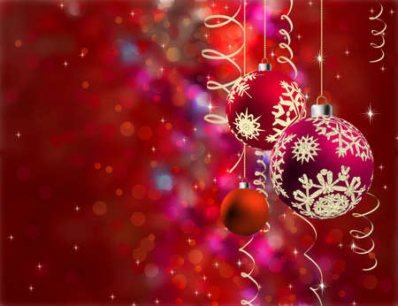 Christmas background with multicolor baubles, golden streamers and defocused lights. EPS8 file includedの写真素材