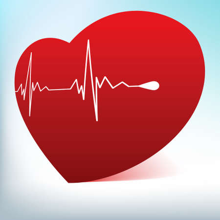 Red glass heart with normal cardiogram.  のイラスト素材
