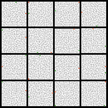 Set of 16 perfect maze.  のイラスト素材