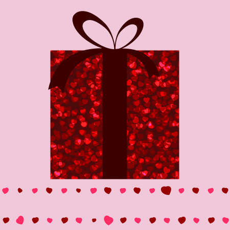 Red gift box and hearts valentine card template.  のイラスト素材
