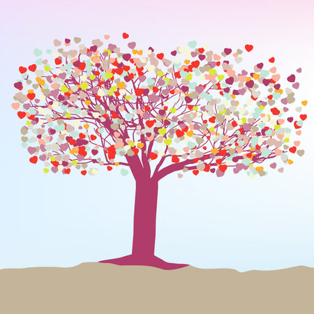 Romantic tree with hearts template card. のイラスト素材