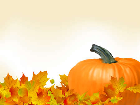Colorful autumn card template leaves with Pumpkin and copy spaceの写真素材