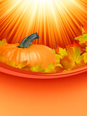 Colorful autumn card template leaves with Pumpkin and copy space. のイラスト素材
