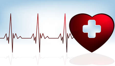 Heart and heartbeat symbol on reflective surface. EPS 8 vector file includedのイラスト素材