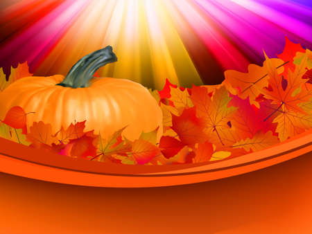 Abstract Classical autumn card with pumpkin and leafs. EPS 8 vector file includedのイラスト素材