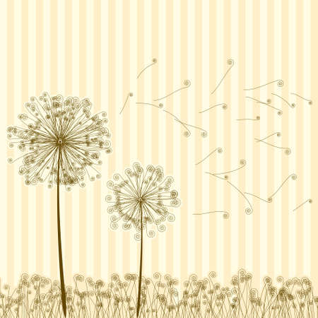Vintage two dandelions in wind on light blue background.のイラスト素材