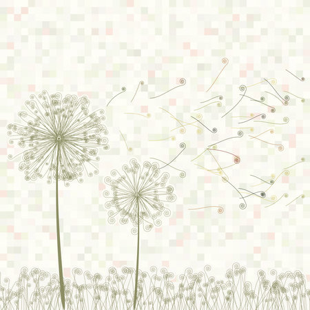 Retro greeting card with flowers and dandelion のイラスト素材