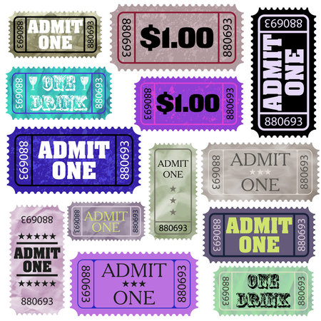 Set of ticket admit one.