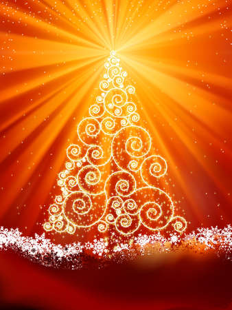 New Year template with stars, snowflakes and Christmas tree. EPS 8 vector file included のイラスト素材