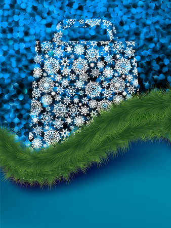 Shopping bag on winter background.のイラスト素材