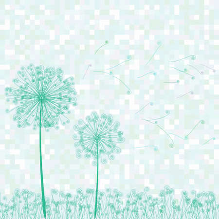 Retro greeting card with flowers and dandelion illustrationのイラスト素材