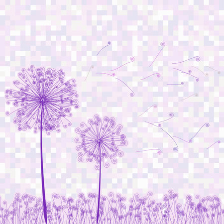 Retro greeting card with flowers and dandelion  EPS 8 vector file includedのイラスト素材