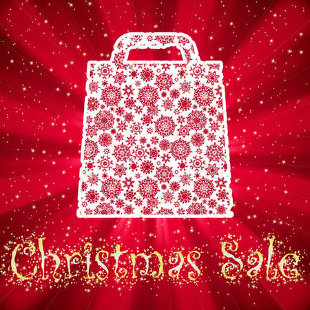 Bag For Shopping With snowflakes, On gold red Background  のイラスト素材