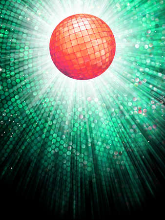 Sparkling red disco ball on a light burst background with mosaic detail  のイラスト素材