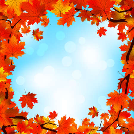 Red and yellow leaves against a bright blue sky  Bokeh effect のイラスト素材