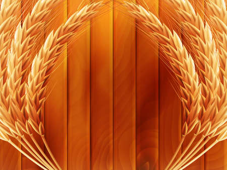 Wheat on wooden autumn background  のイラスト素材