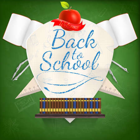 Back to school coat of arms with school supplies. のイラスト素材