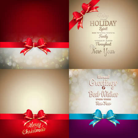 Christmas decoration Set - ribbon bow with bokeh.のイラスト素材