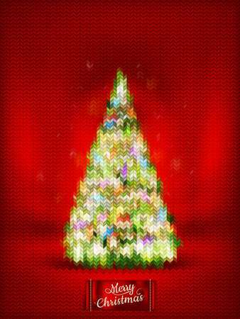 Christmas label on a knitted background.のイラスト素材
