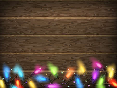 Christmas rustic background - vintage planked wood with lights and free text space. EPS 10 vector file includedのイラスト素材