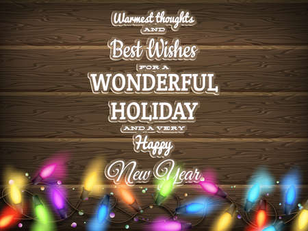 Christmas rustic background - vintage planked wood with lights and free text space. のイラスト素材