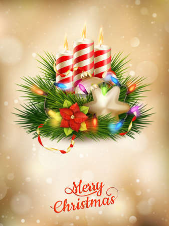 Beautiful golden Christmas background with candles. EPS 10 vector file includedのイラスト素材