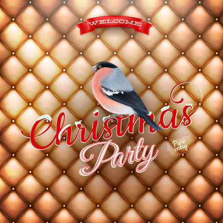 Christmas party poster - bullfinch with holidays greeting. EPS 10 vector file includedのイラスト素材