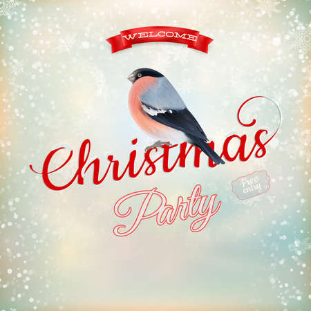 Christmas party poster - bullfinch with holidays greeting. EPS 10 vector file includedのイラスト素材