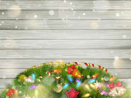 Christmas Vintage wood texture with snowのイラスト素材