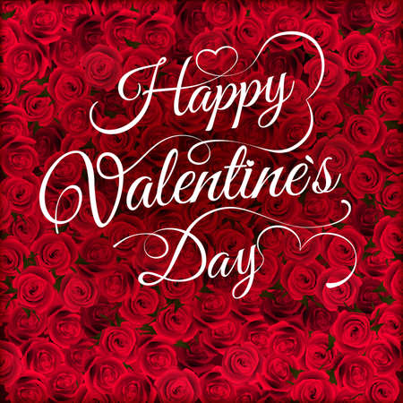 Valentines day lettering on roses composition. EPS 10 vector file includedのイラスト素材