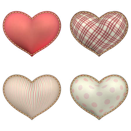 Red heart-shaped soft toy set isolated on white. のイラスト素材