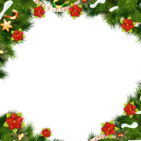 Christmas background with balls and decorations isolated on white.   のイラスト素材